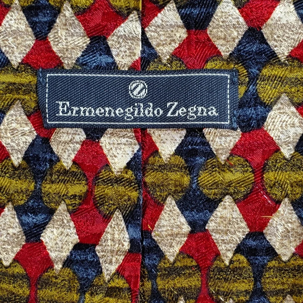 Ermenegildo Zegna Silk Tie Mens One Size Red Blue Gold Geometric Made in Italy